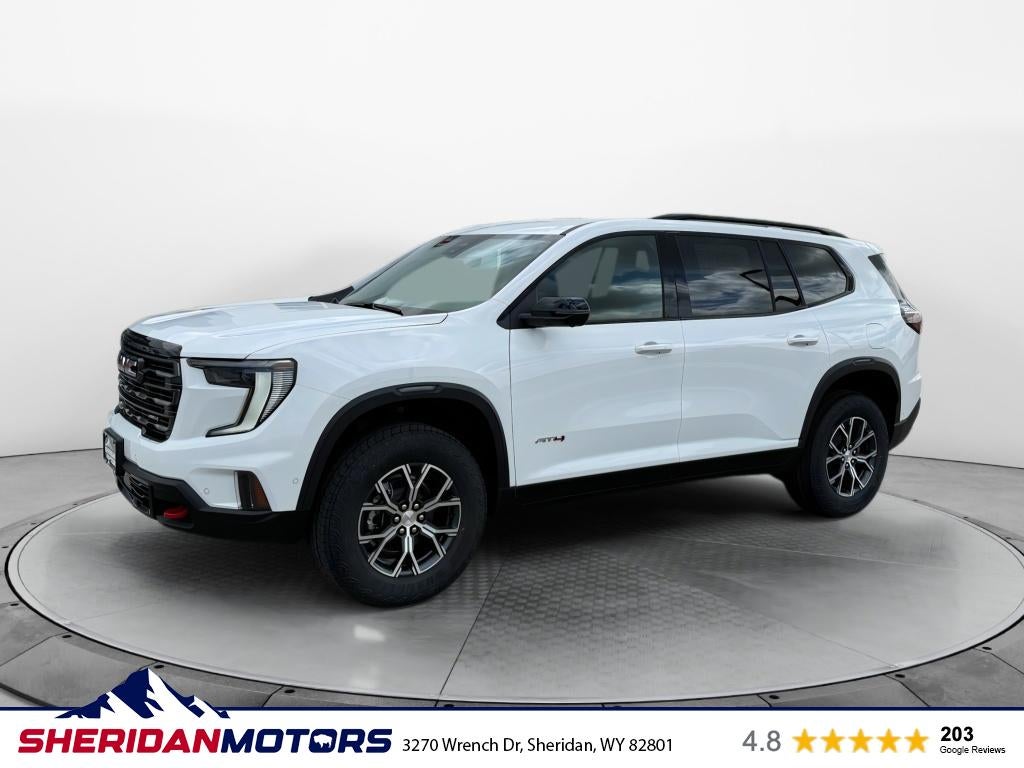 2026 GMC Acadia AT4 in Summit White — front three-quarter view
